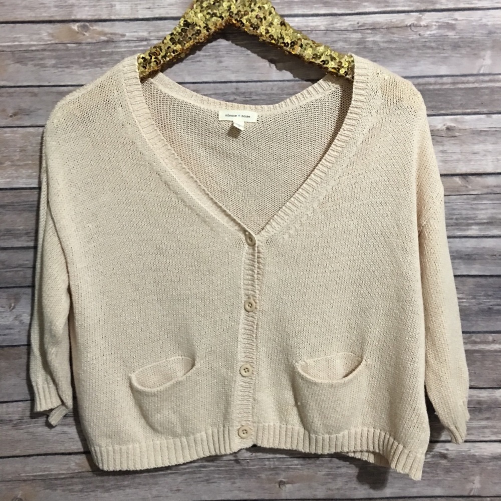 Cream Short Sleeve Cardigan with Buttons